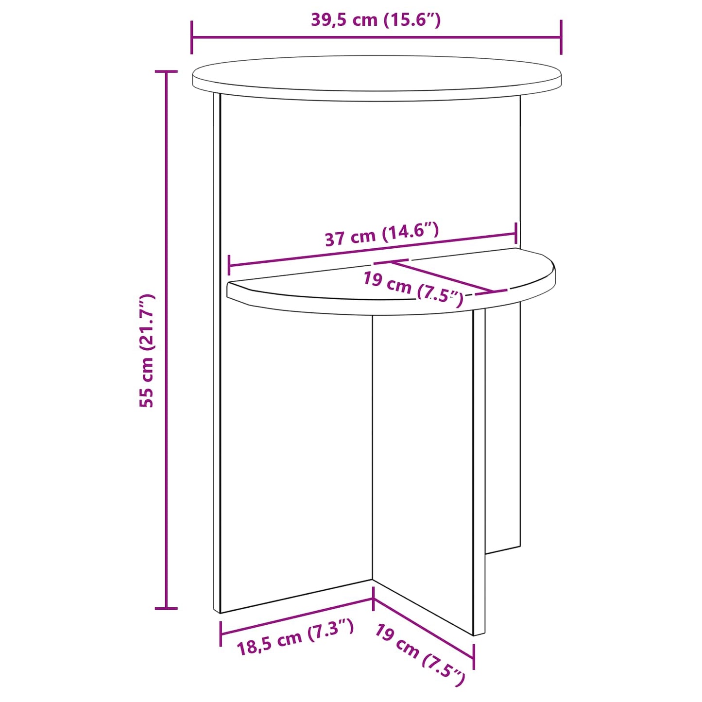 Side Table Artisan Oak Ø 39.5 x 55 cm Engineered Wood
