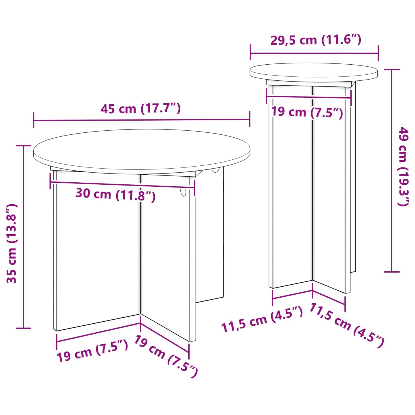 Side Table Set 2 pcs High Gloss White Ø 45 x 35 cm