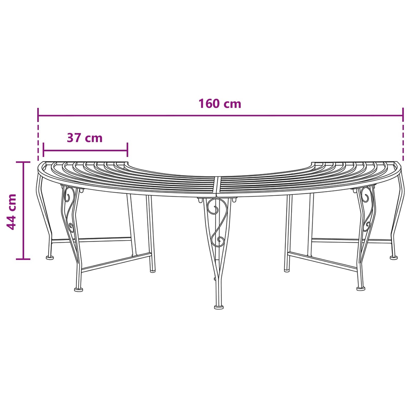 Tree Bench 4-Seater 160 x 80 x 44 cm Steel Silver Grey