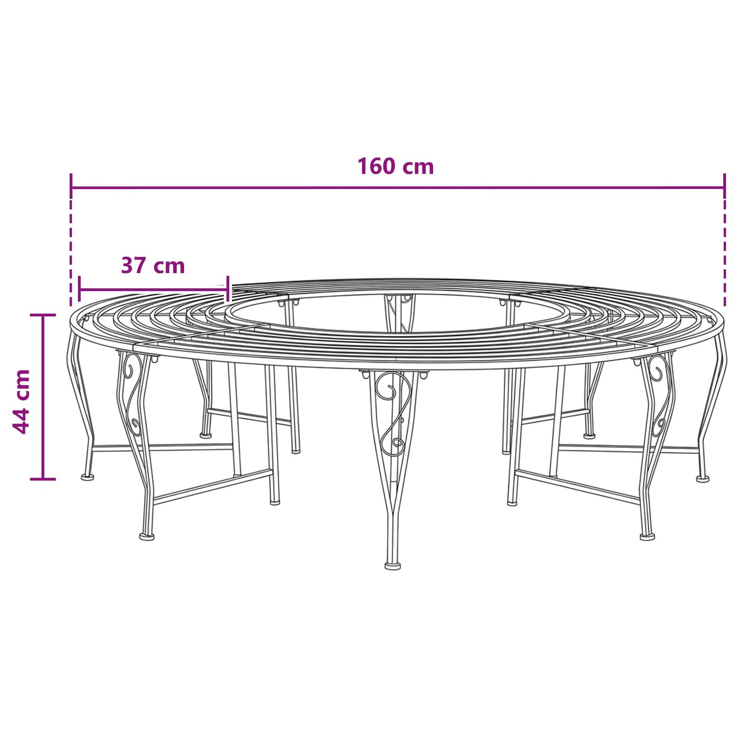 Tree Bench 8-Seater Ø 160 x 44 cm Steel Black Round