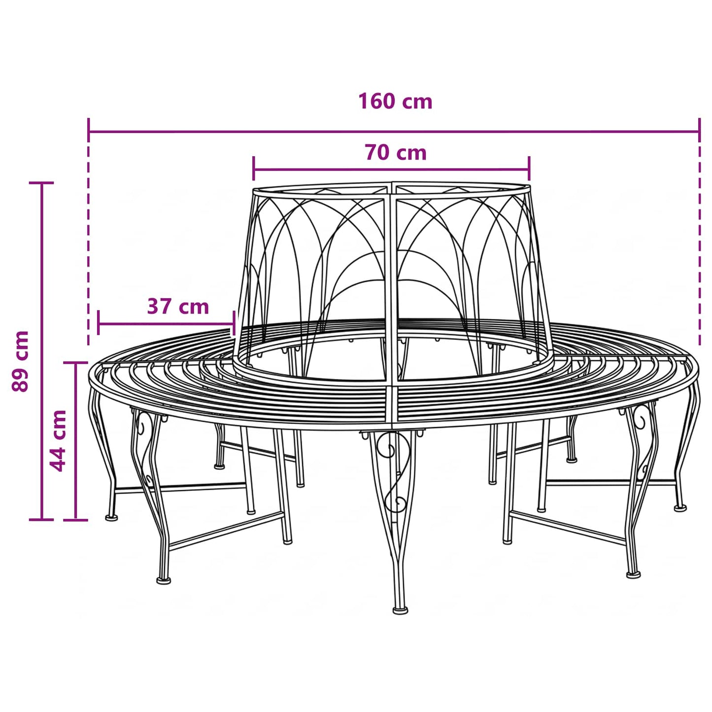 Tree Bench 8-Seater Ø 160 x 89 cm Steel Antique White Round