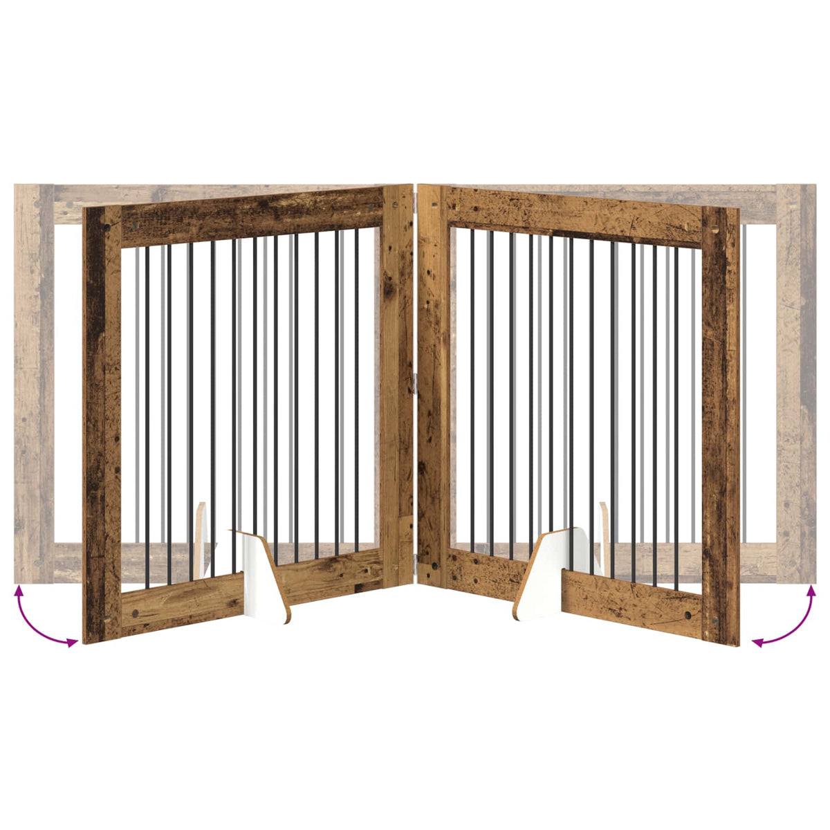 Foldable Dog Gate with Stands 4 pcs Old Wood 401 cm