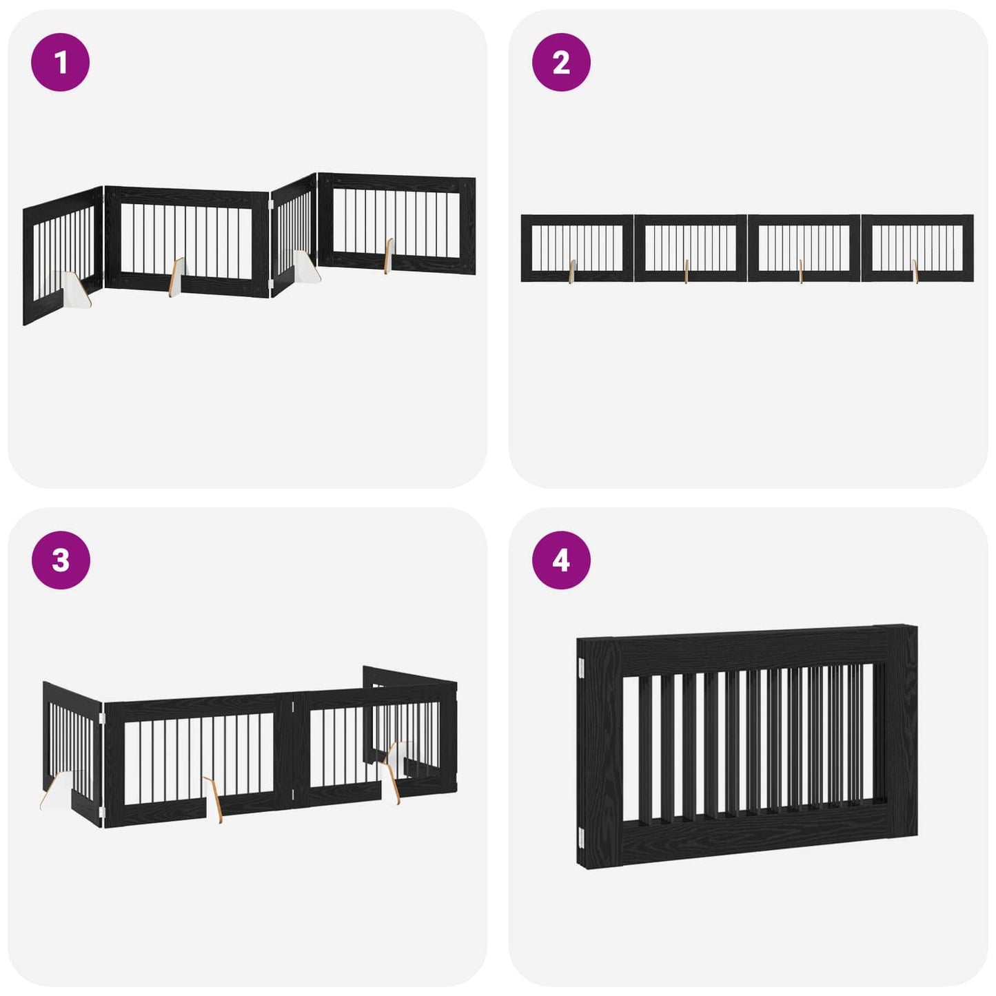 Foldable Dog Gate with Stands 4 pcs Black Oak 401 cm