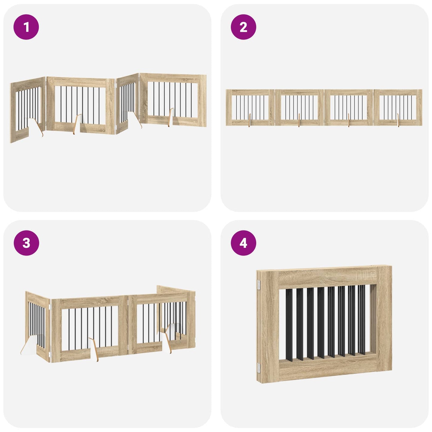 Foldable Dog Gate with Stands 4 pcs Sonoma Oak 321 cm