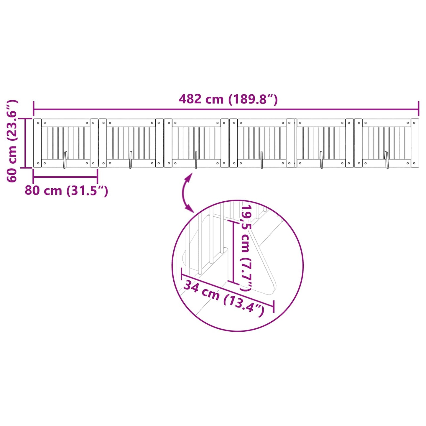 Foldable Dog Gate with Stands 6 pcs Grey Sonoma 482 cm