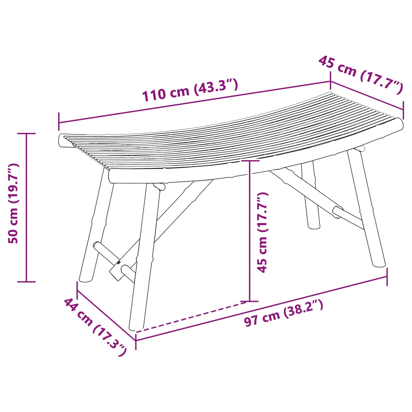 Garden Bench 110 x 45 x 50 cm Bamboo Natural Rectangular
