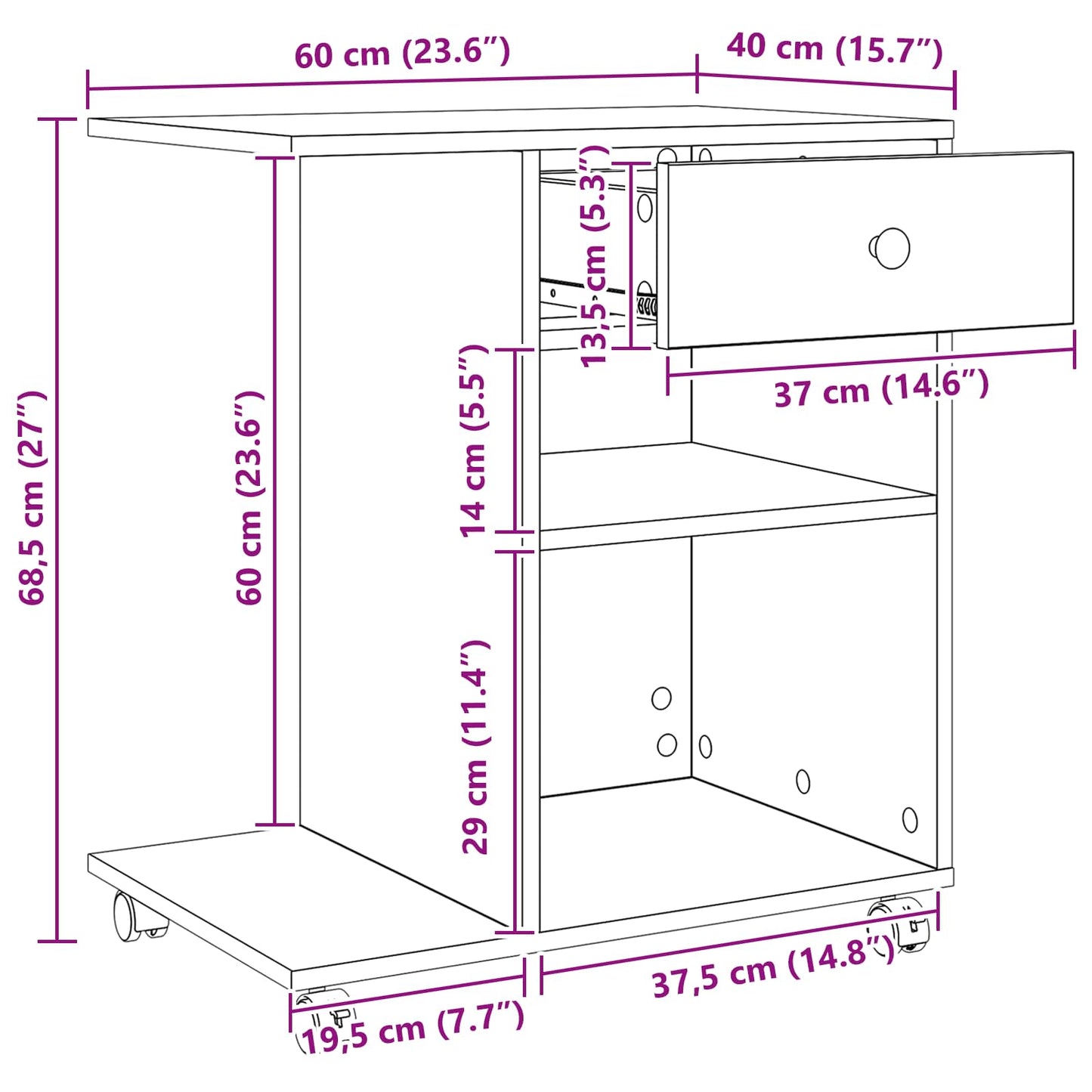 Printer Stand Old Wood 60 x 40 x 68.5 cm Engineered Wood