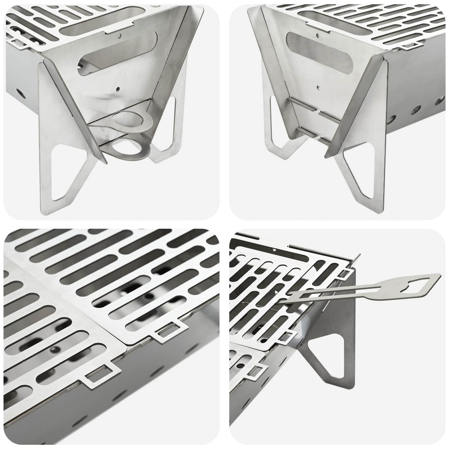 Camping Fire Pit 42 x 22 x 18 cm Stainless Steel Silver