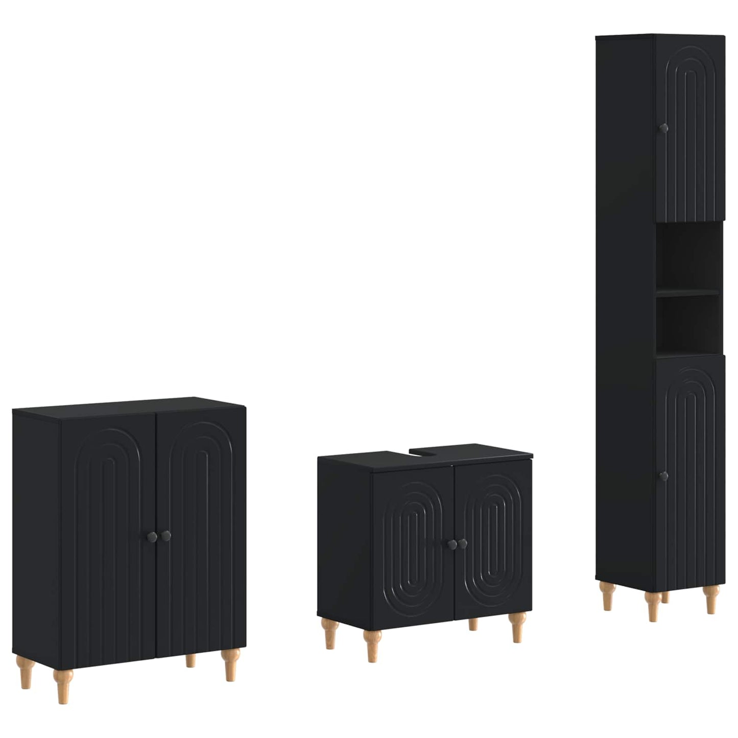 3 Piece Bathroom Cabinet Set ALKMAAR Black Engineered Wood