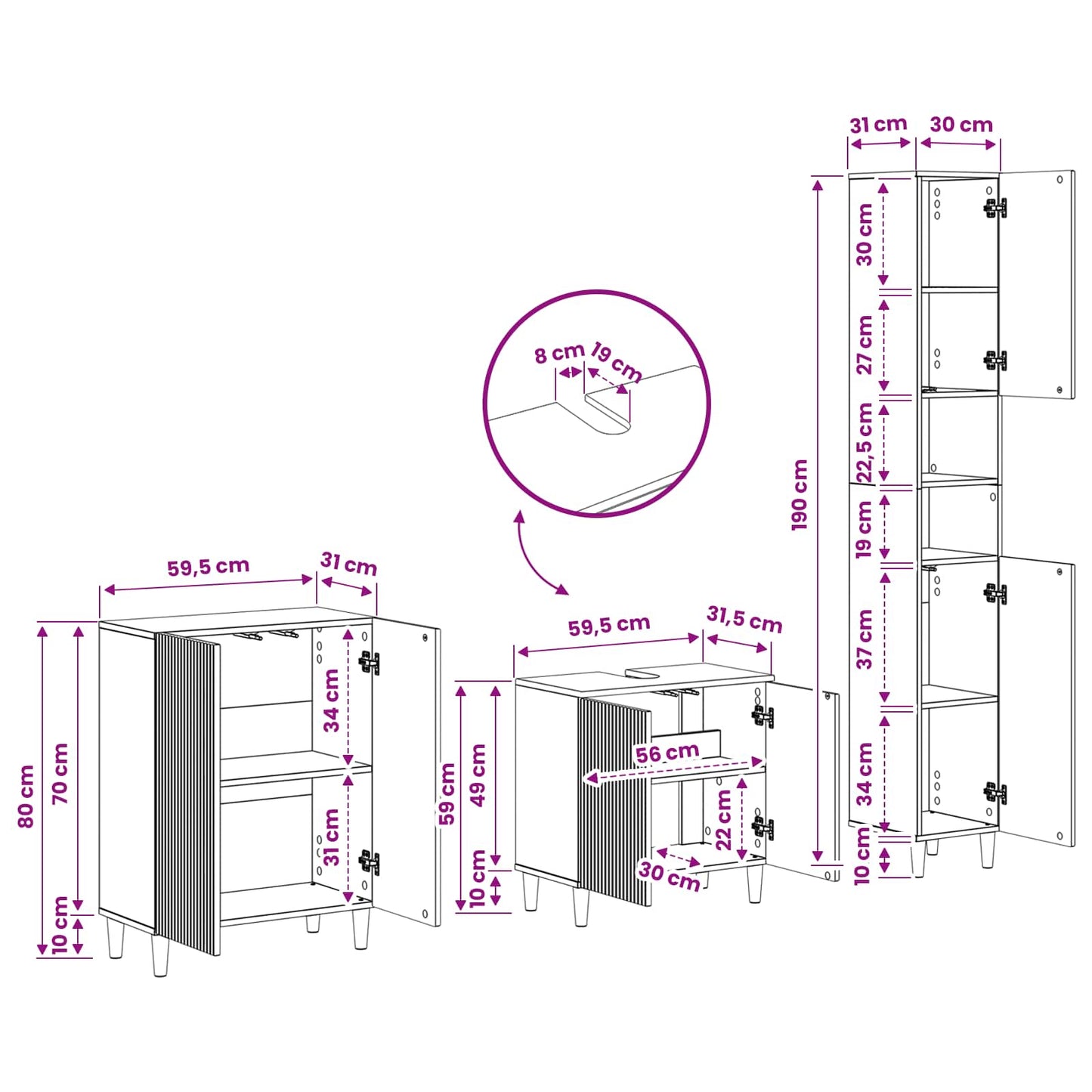 3 Piece Bathroom Cabinet Set ARNHEM Sonoma Oak Engineered Wood