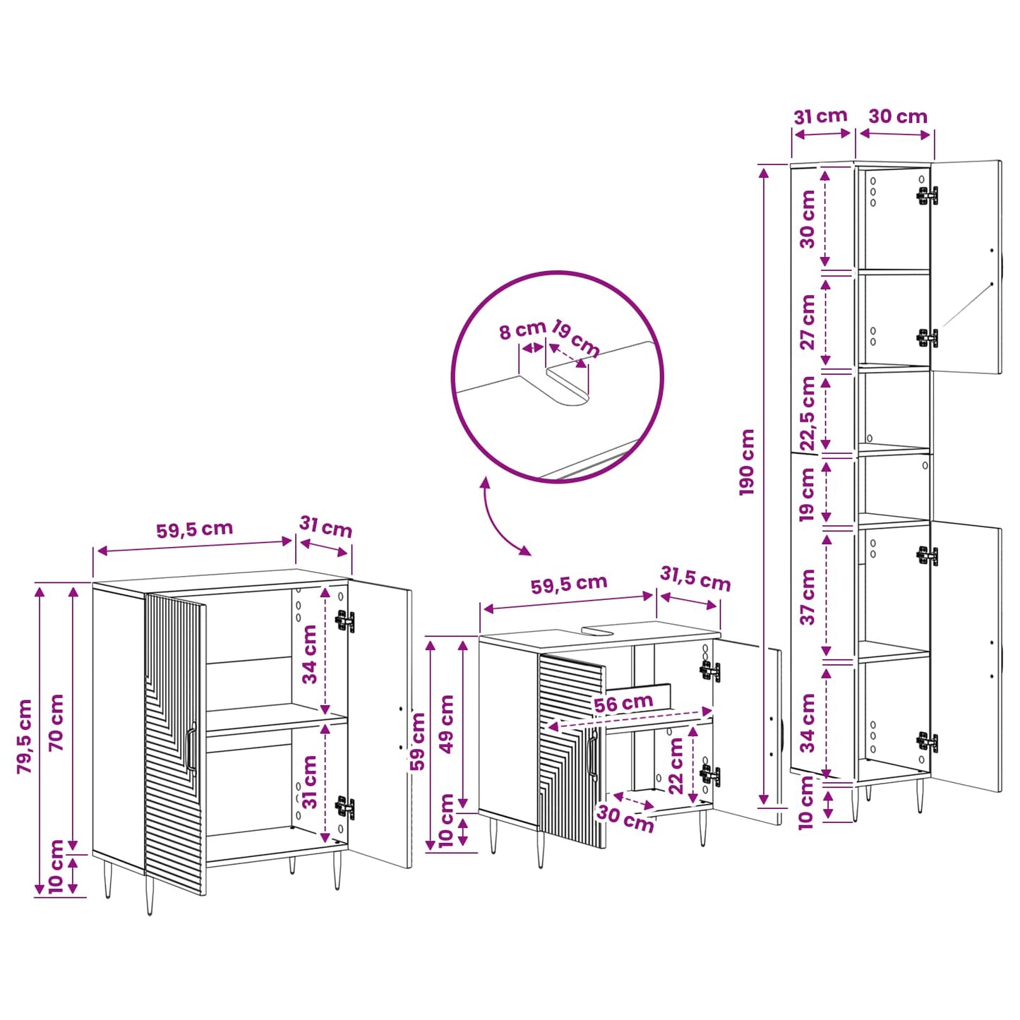 3 Piece Bathroom Cabinet Set HAARLEM Artisan Oak