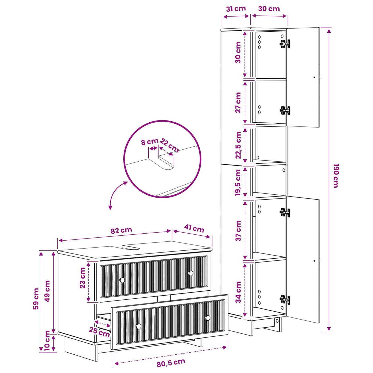 2 Piece Bathroom Cabinet Set EDE Grey Sonoma Engineered Wood
