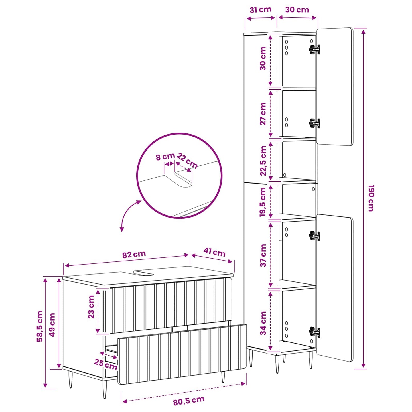 2 Piece Bathroom Cabinet Set ZWOLLE High Gloss White