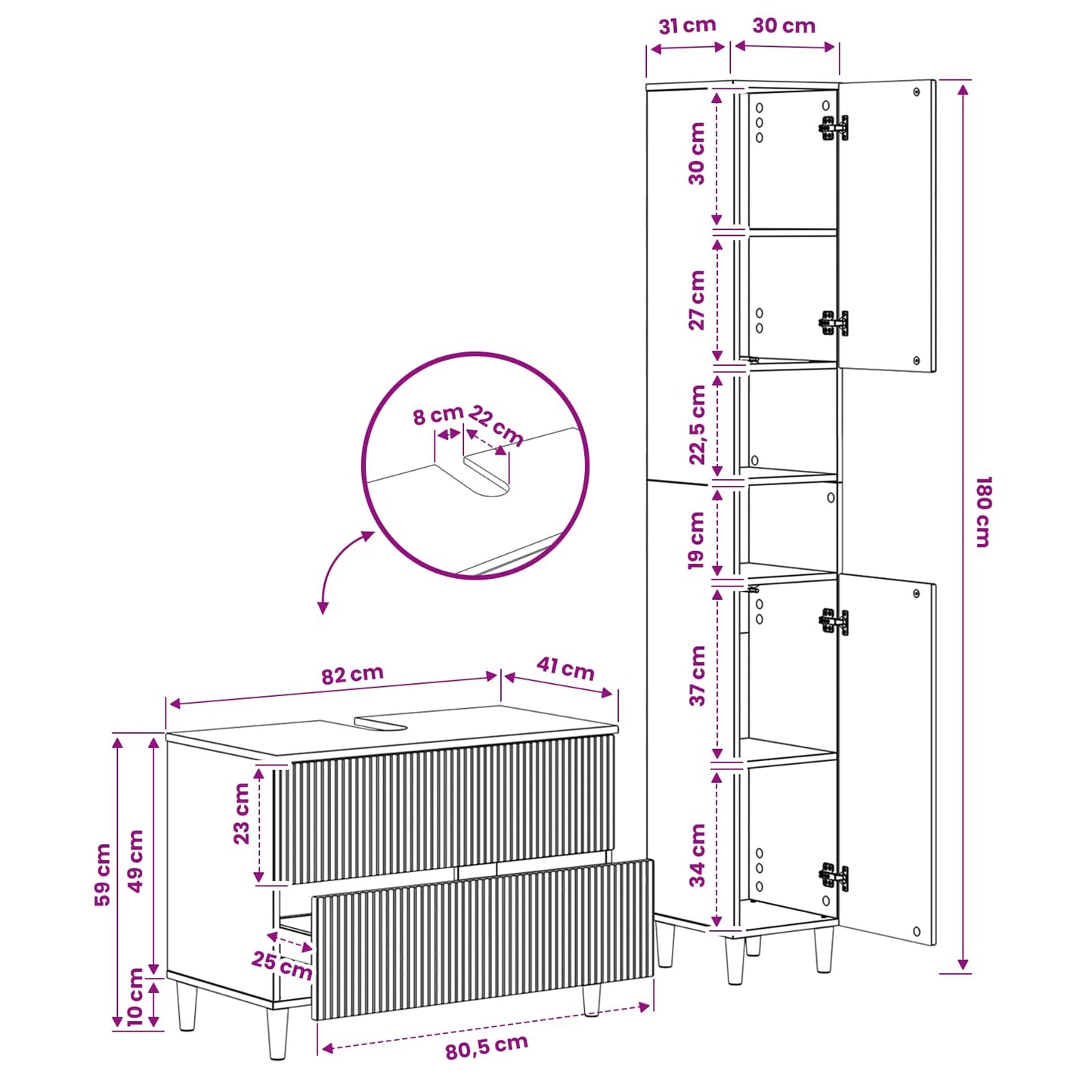 2 Piece Bathroom Cabinet Set ARNHEM Concrete Grey