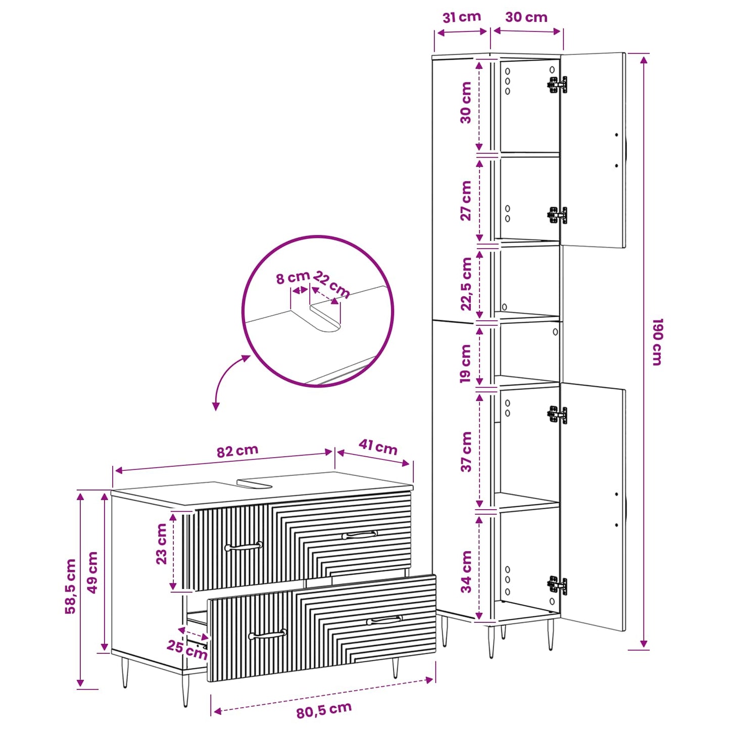 2 Piece Bathroom Cabinet Set HAARLEM Grey Sonoma