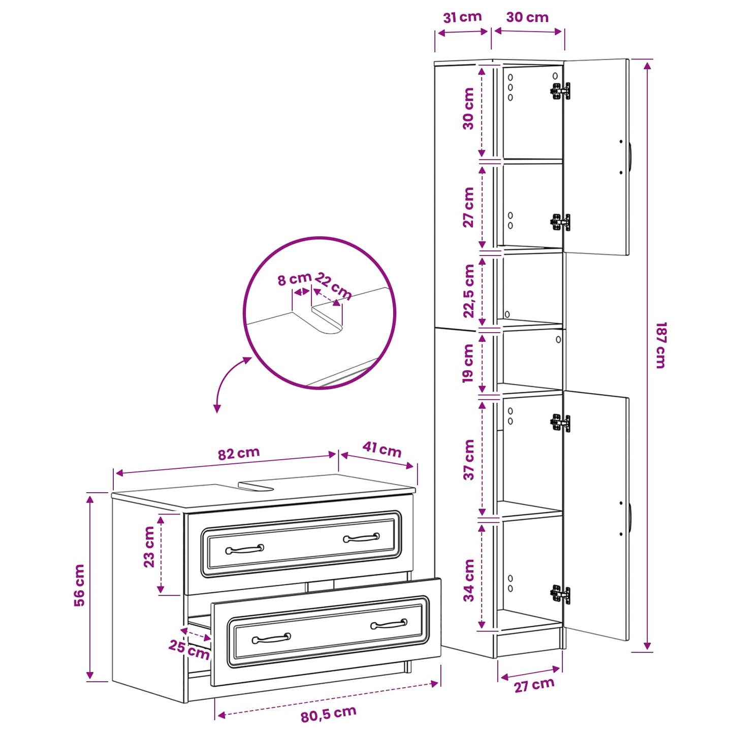 2 Piece Bathroom Cabinet Set UTRECHT Grey Sonoma