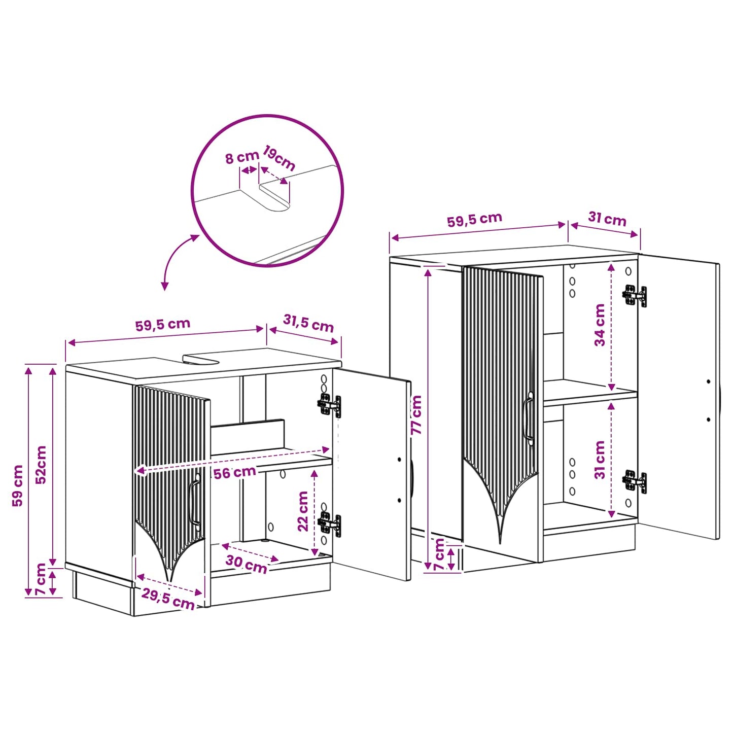 2 Piece Bathroom Cabinet Set HOORN Concrete Grey