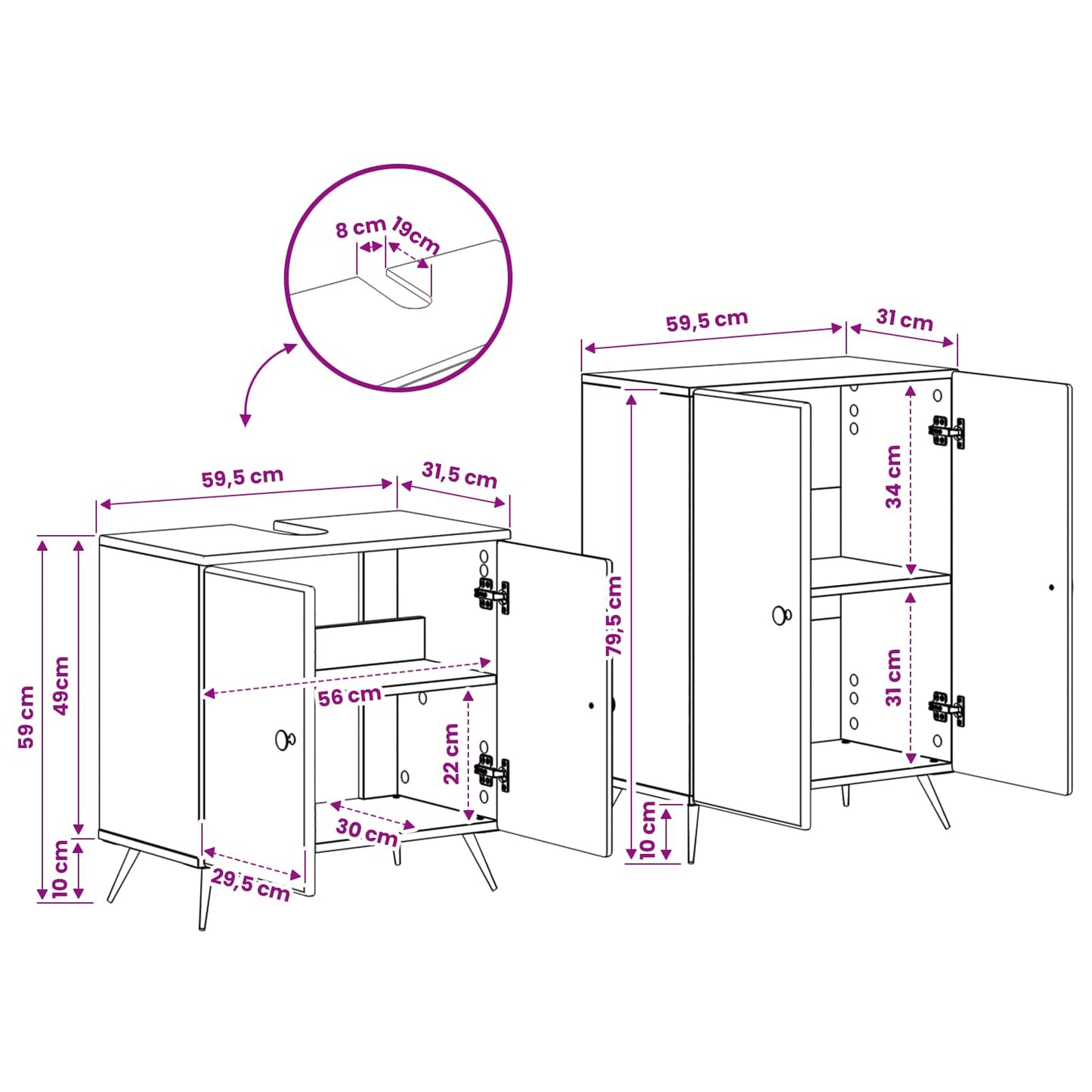 2 Piece Bathroom Cabinet Set BREDA Old Wood Engineered Wood