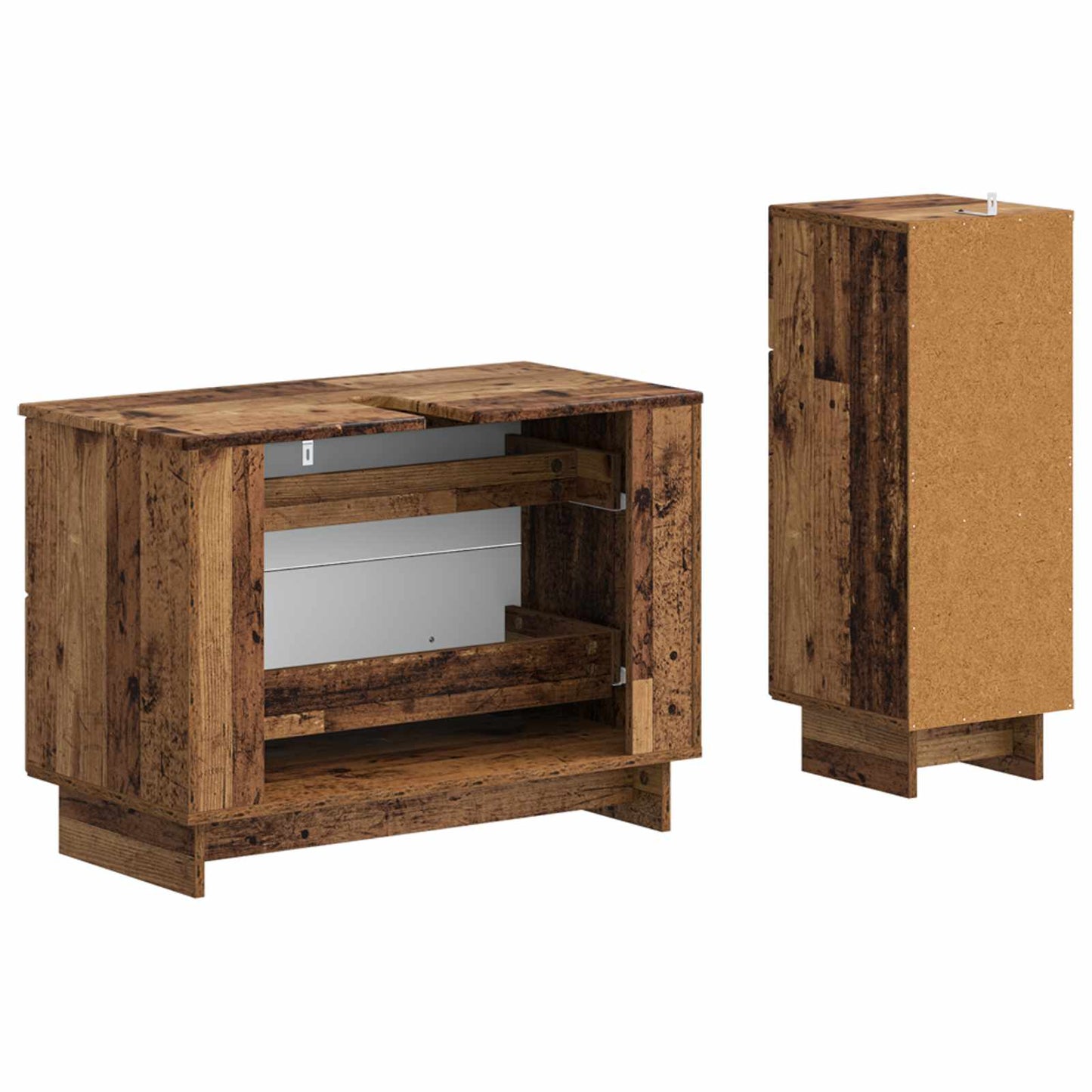 2 Piece Bathroom Cabinet Set EDE Old Wood Engineered Wood
