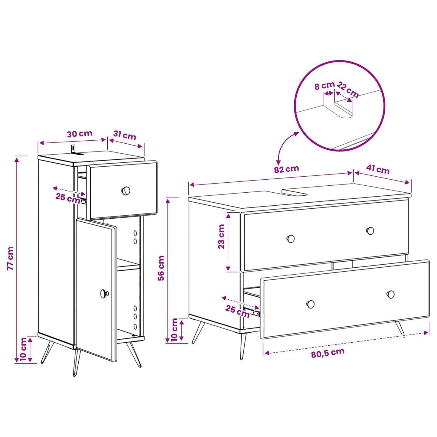 2 Piece Bathroom Cabinet Set BREDA Concrete Grey