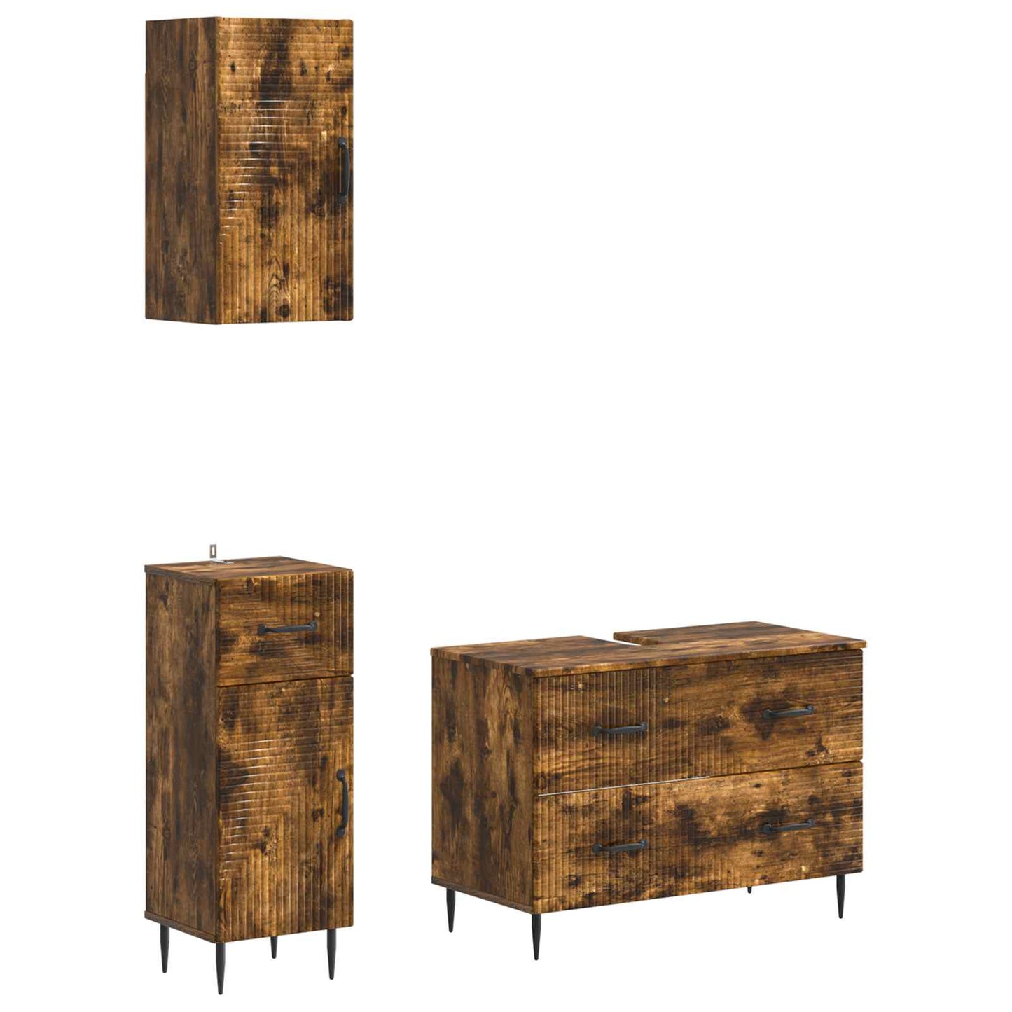 3 Piece Bathroom Cabinet Set HAARLEM Smoked Oak Engineered Wood
