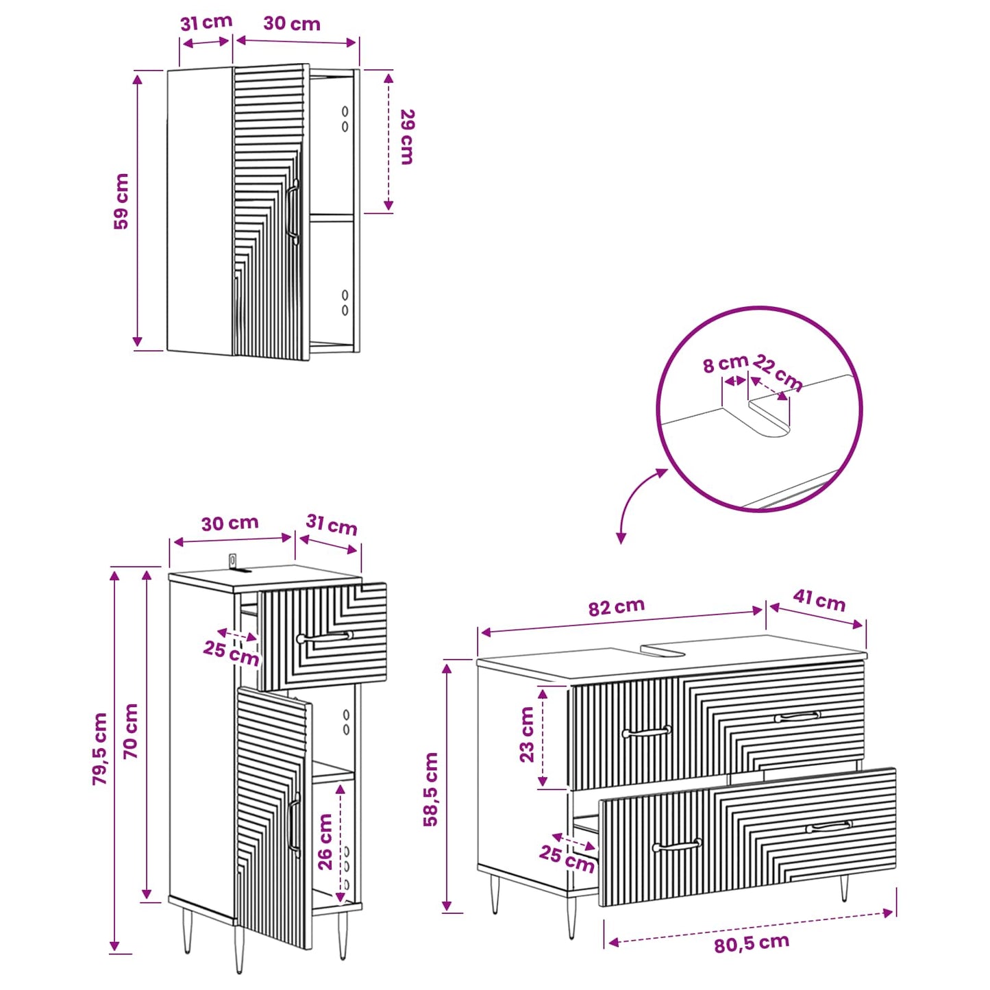 3 Piece Bathroom Cabinet Set HAARLEM Smoked Oak Engineered Wood