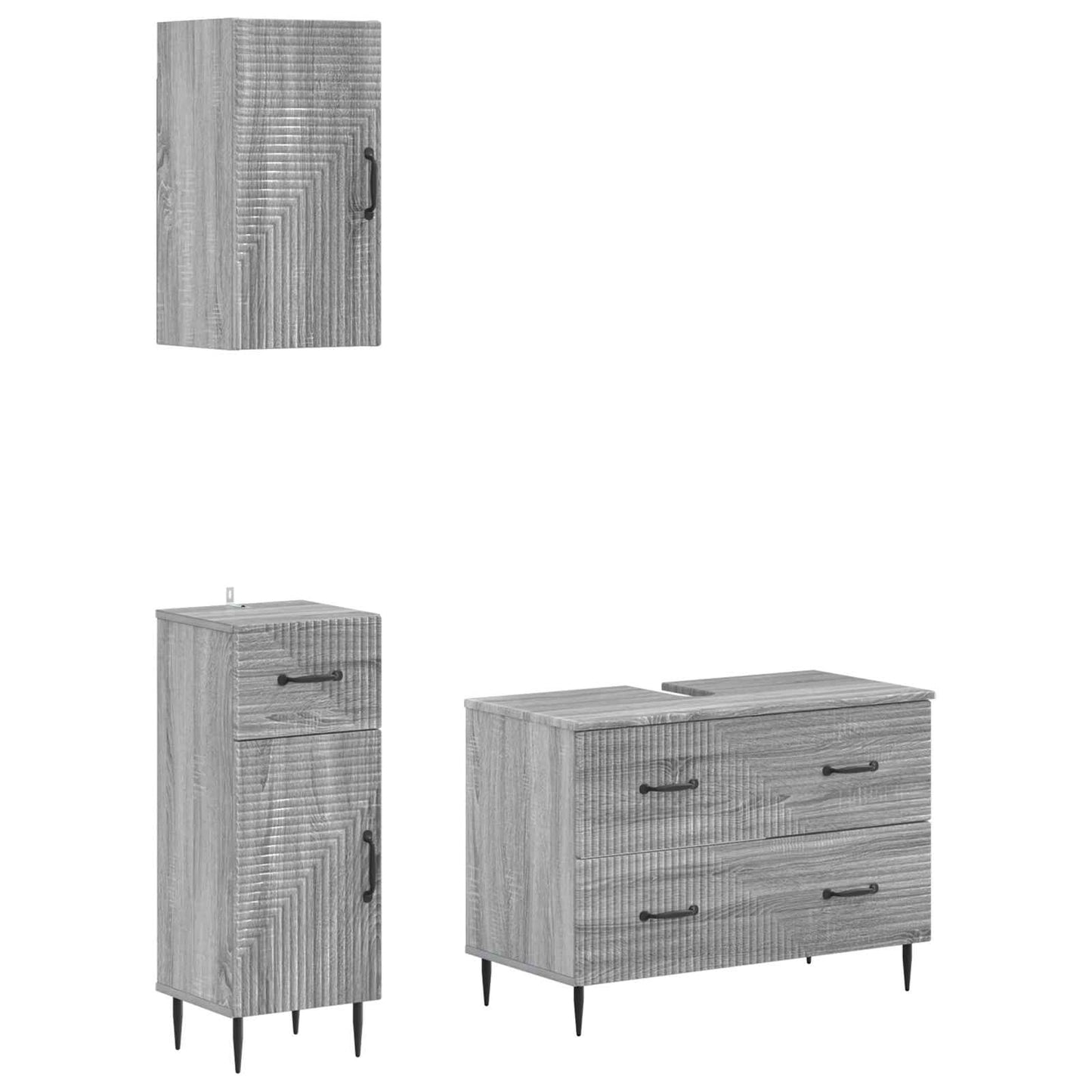 3 Piece Bathroom Cabinet Set HAARLEM Grey Sonoma