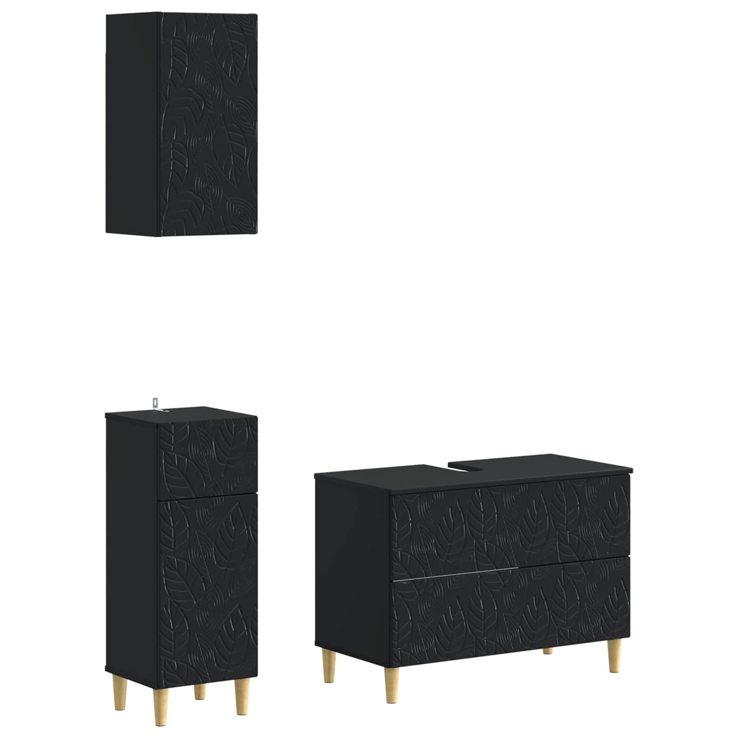 3 Piece Bathroom Cabinet Set DELFT Black Engineered Wood