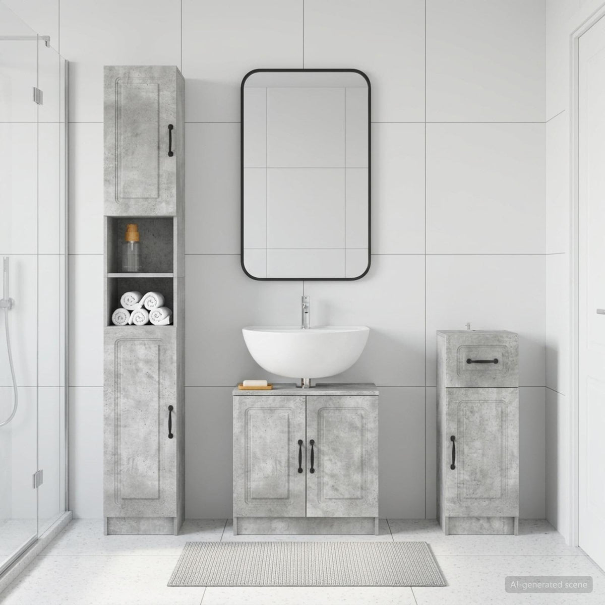 3 Piece Bathroom Cabinet Set UTRECHT Concrete Grey