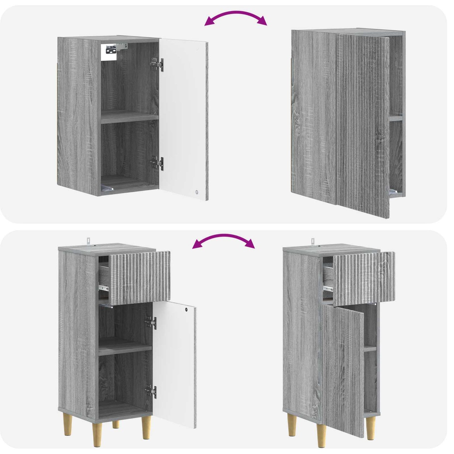 4 Piece Bathroom Cabinet Set ARNHEM Grey Sonoma Engineered Wood