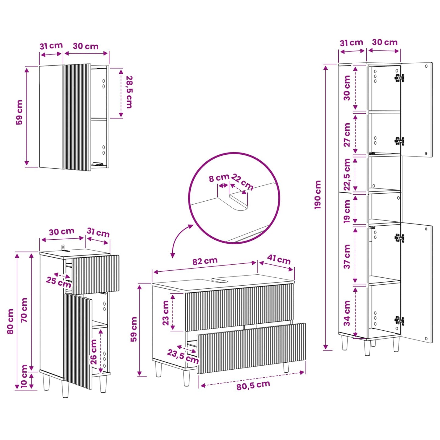 4 Piece Bathroom Cabinet Set ARNHEM Grey Sonoma Engineered Wood