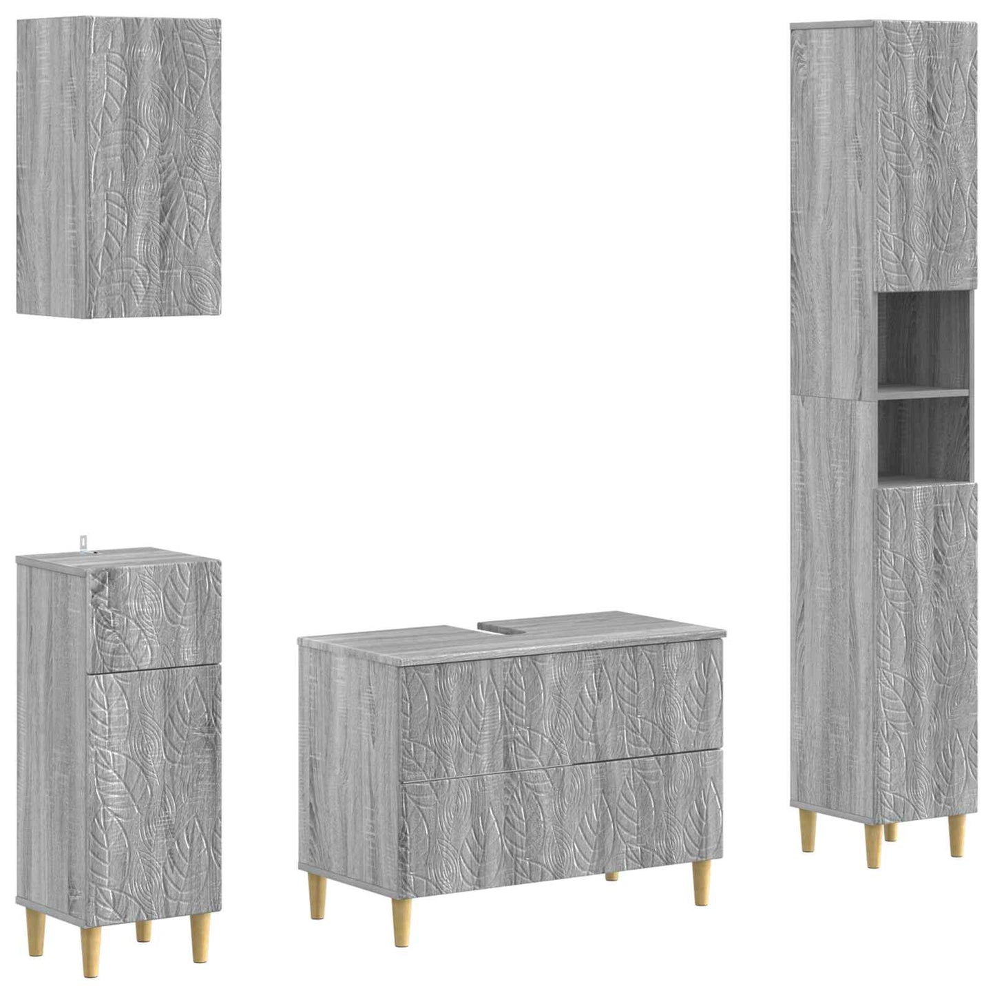 4 Piece Bathroom Cabinet Set DELFT Grey Sonoma Engineered Wood