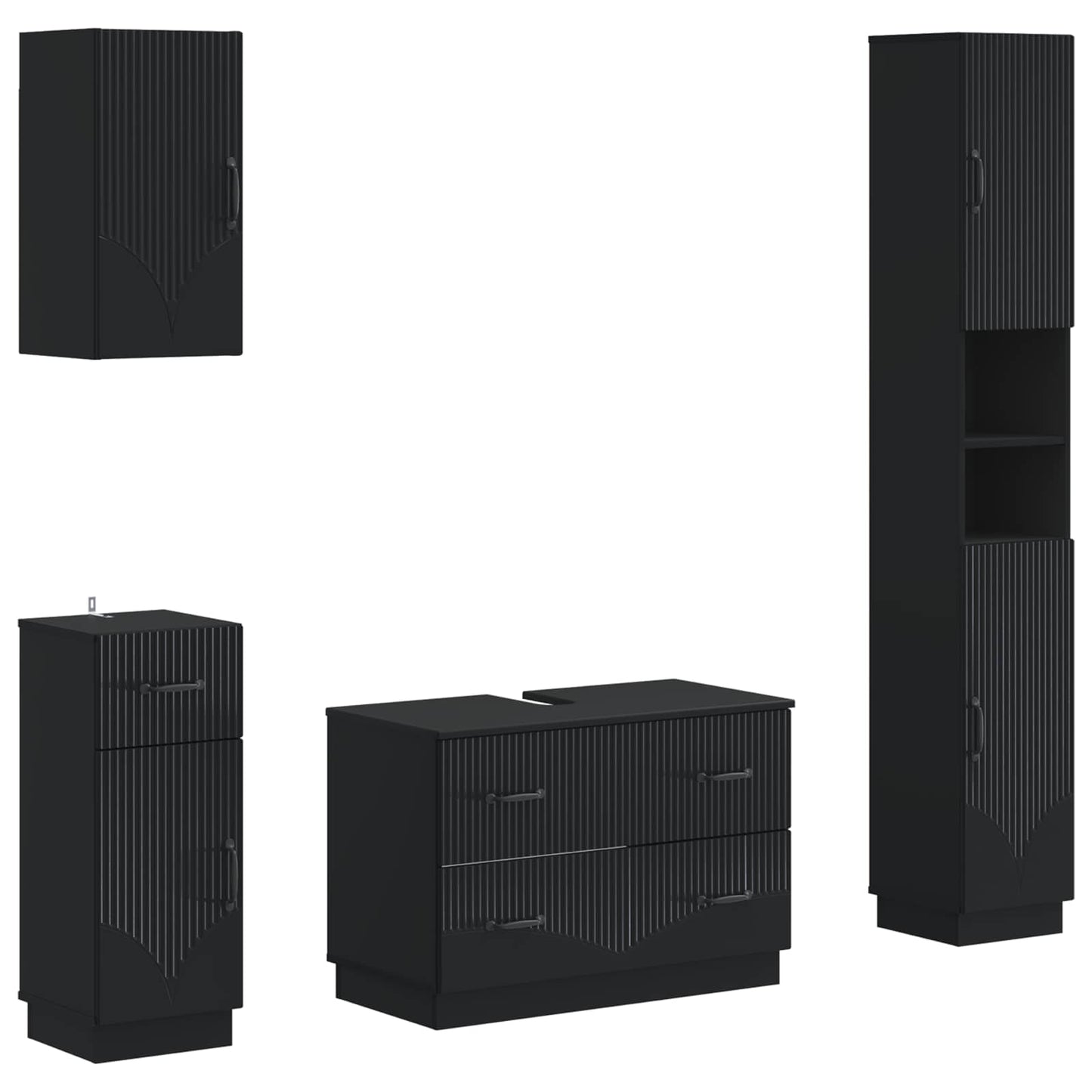 4 Piece Bathroom Cabinet Set HOORN Black Engineered Wood