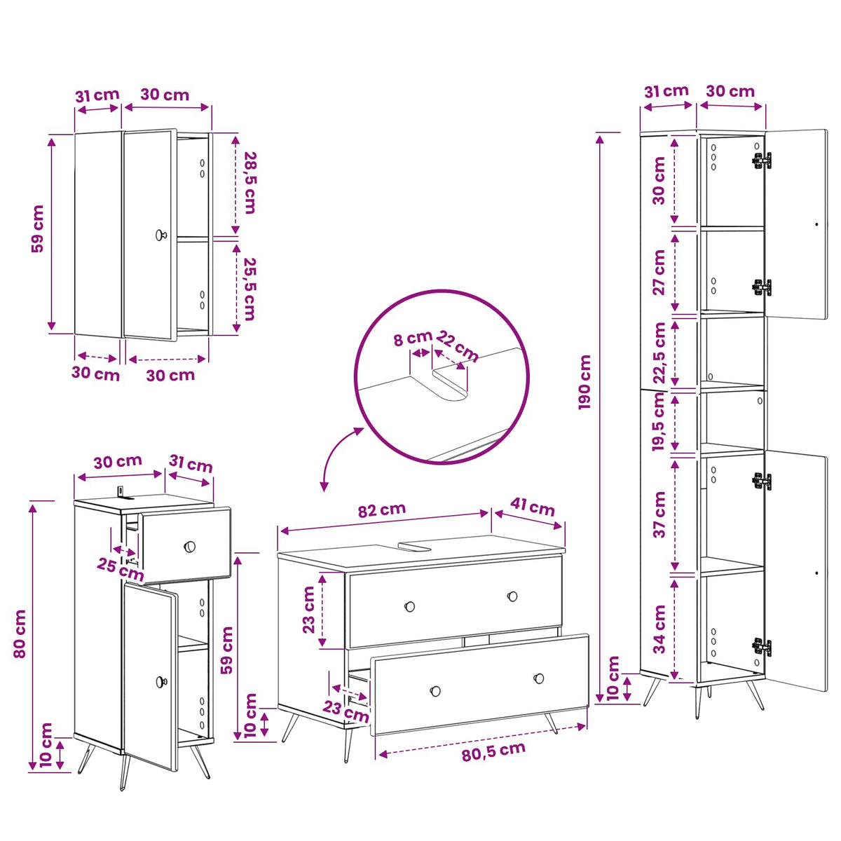 4 Piece Bathroom Cabinet Set BREDA Black Engineered Wood