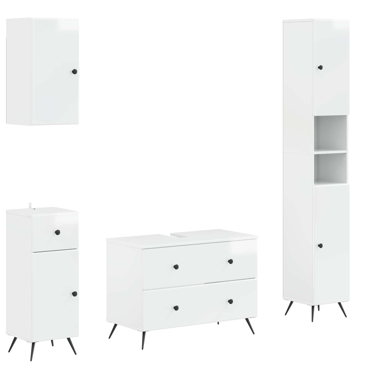 4 Piece Bathroom Cabinet Set BREDA High Gloss White
