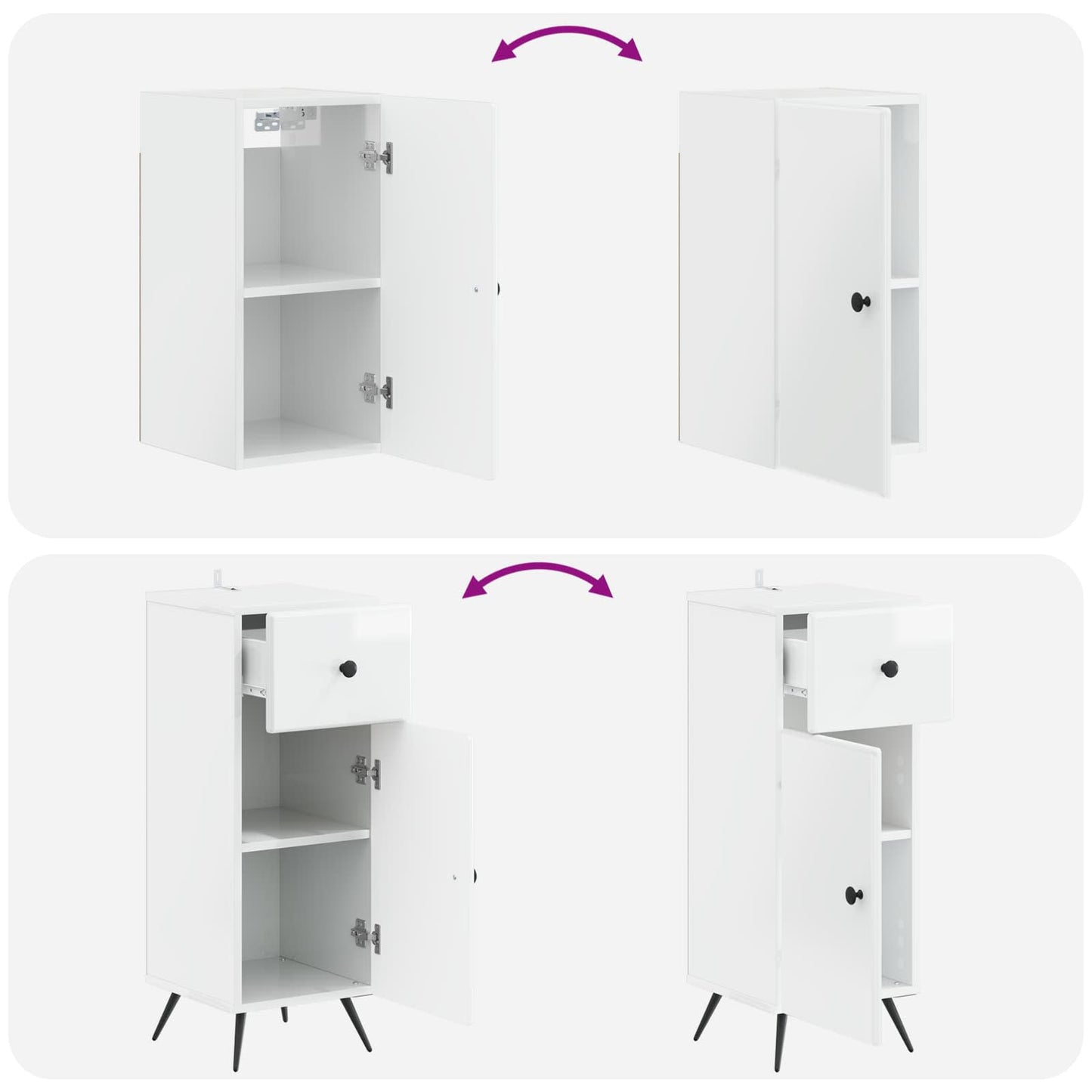4 Piece Bathroom Cabinet Set BREDA High Gloss White