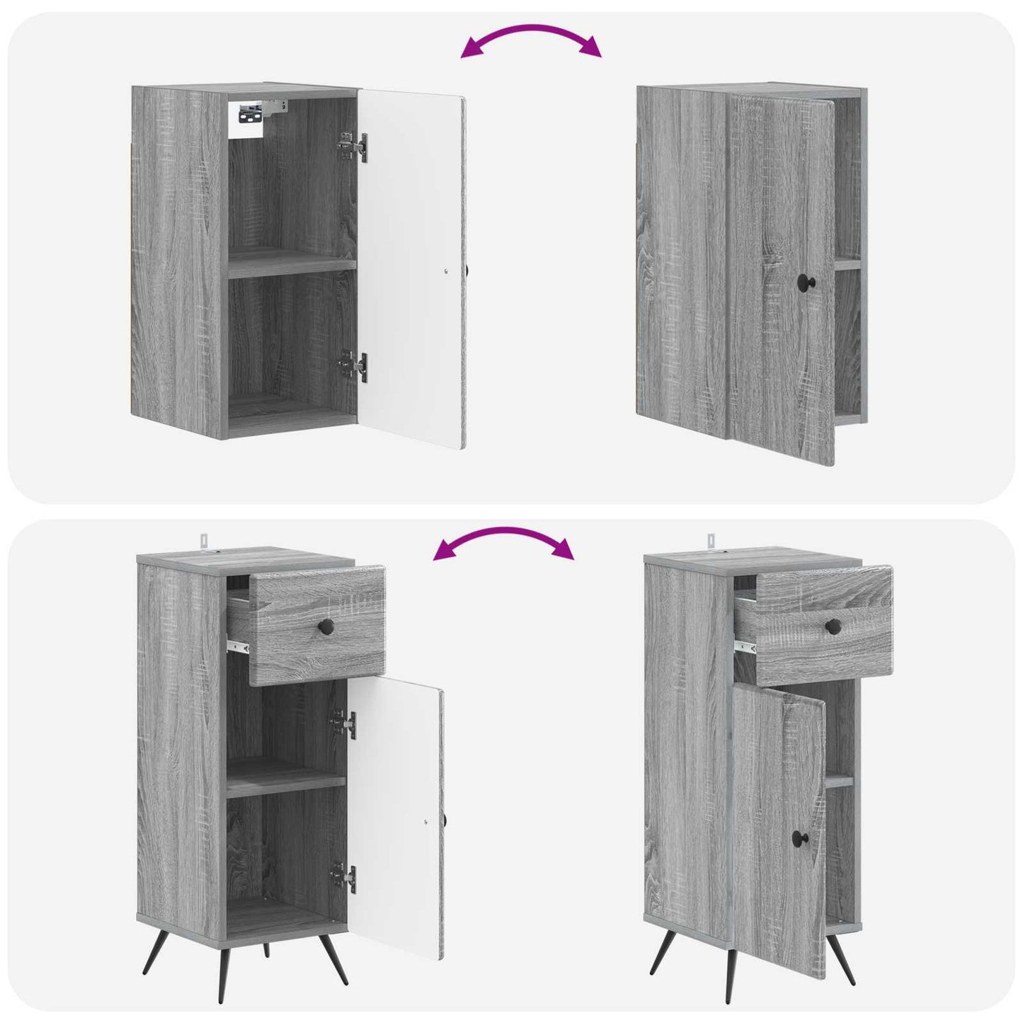 4 Piece Bathroom Cabinet Set BREDA Grey Sonoma Engineered Wood