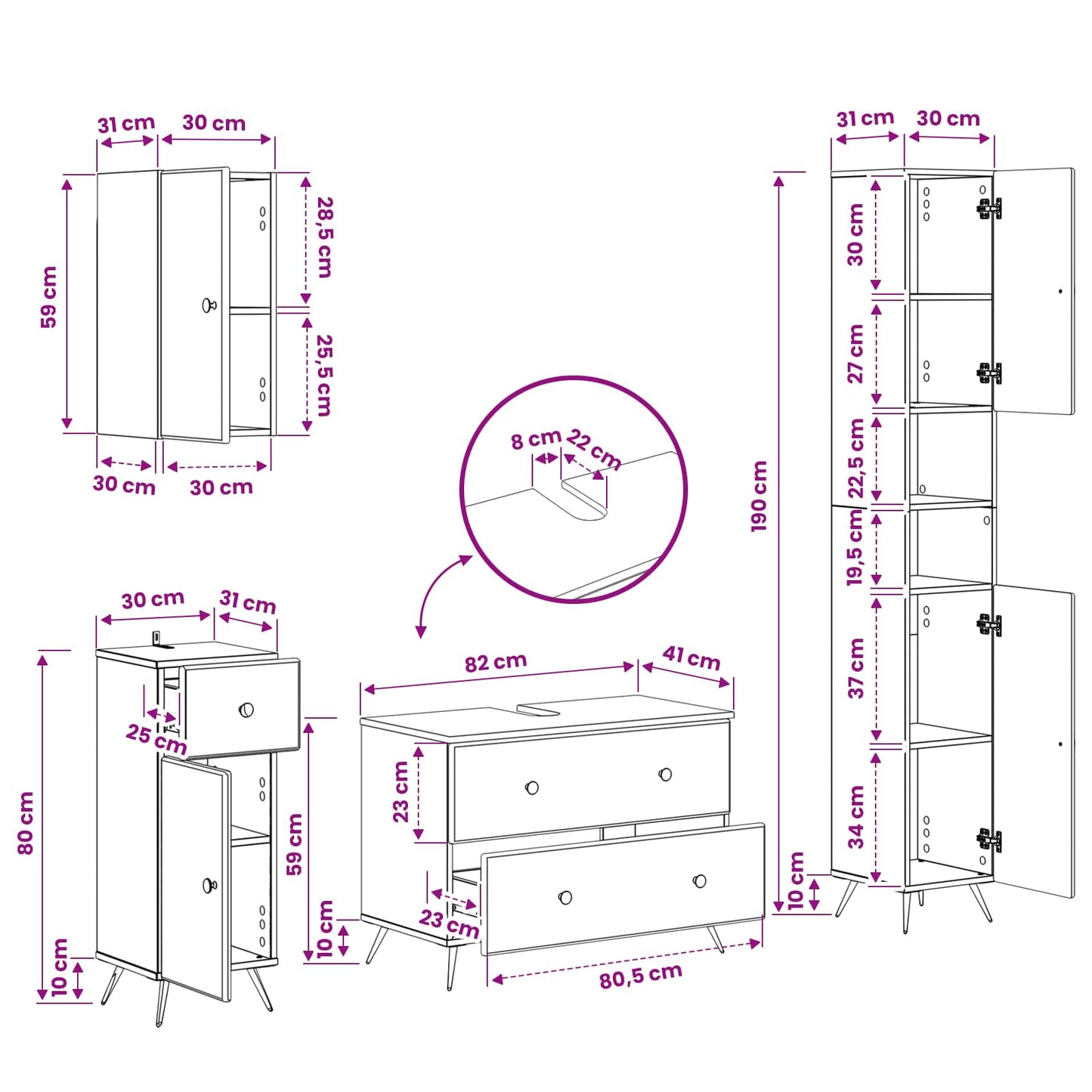 4 Piece Bathroom Cabinet Set BREDA Artisan Oak Engineered Wood