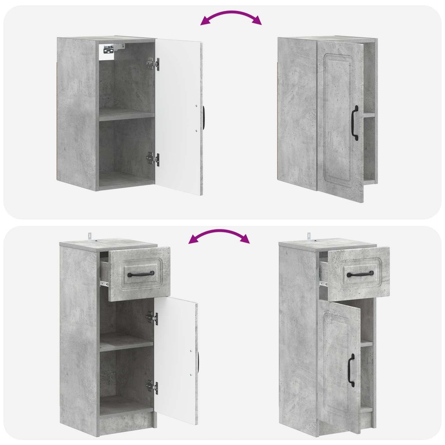 4 Piece Bathroom Cabinet Set UTRECHT Concrete Grey
