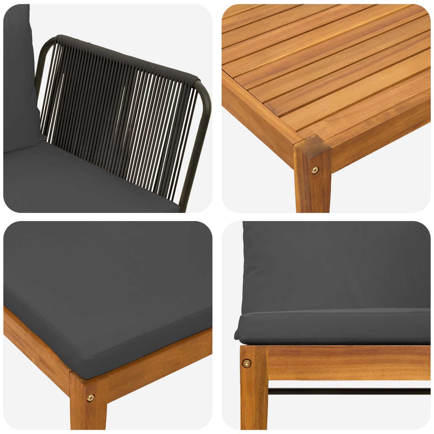 5 pcs Garden Lounge Set with Cushions Solid Acacia Wood & Rope