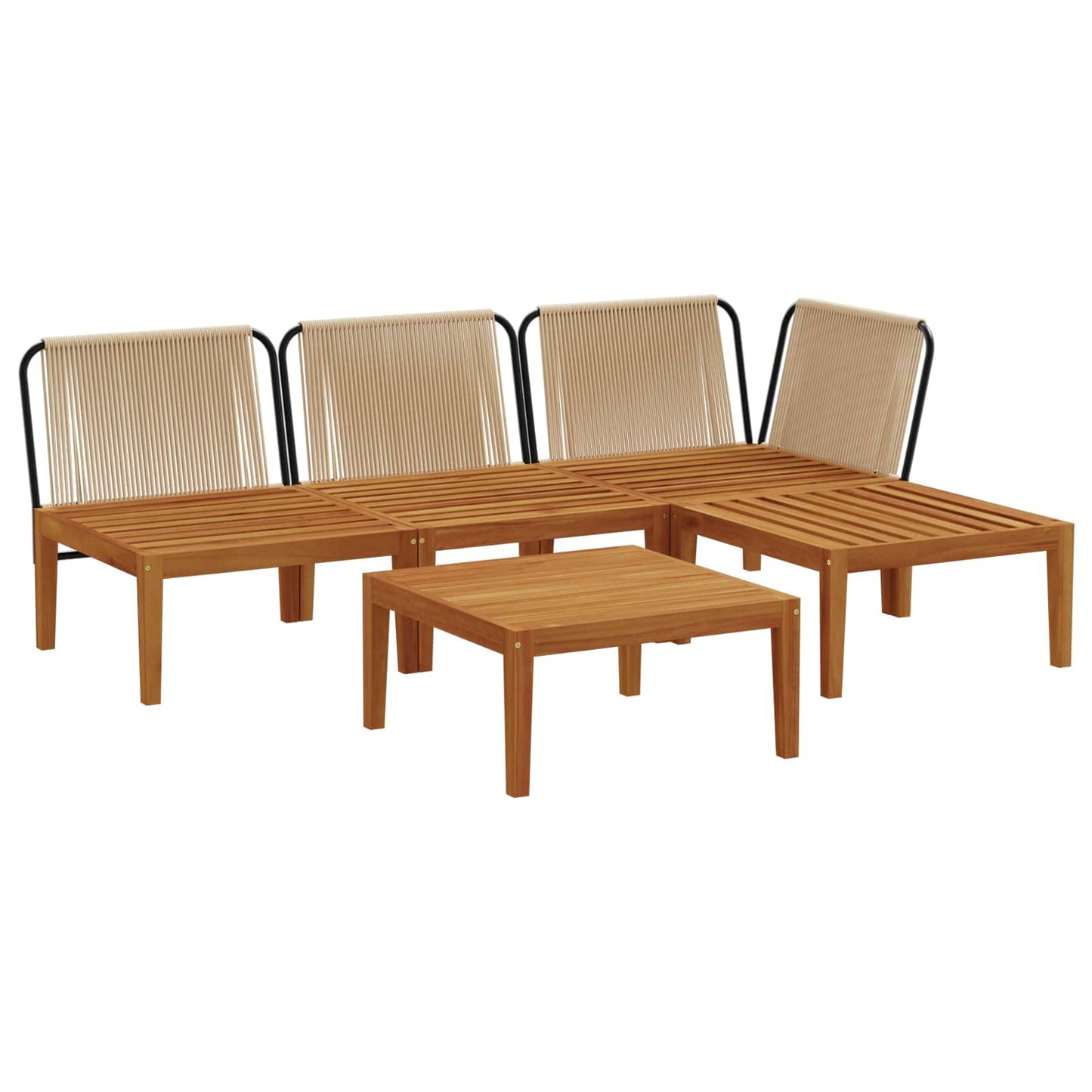 5 pcs Solid Acacia Wood & Rope Natural