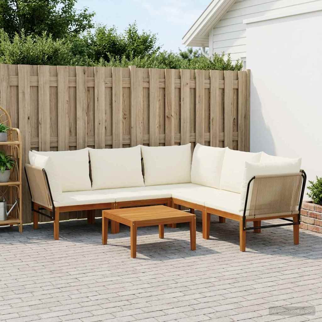 6 pcs Solid Acacia Wood & Rope Natural