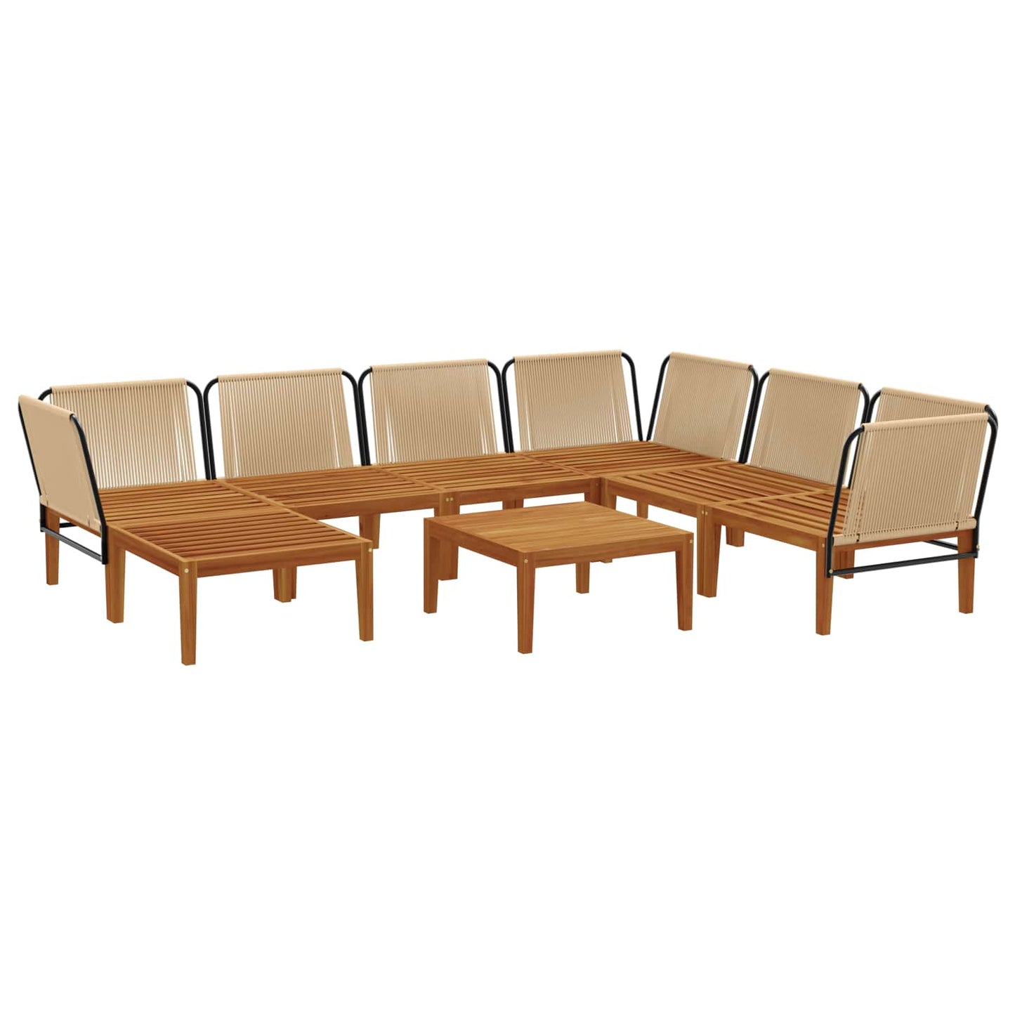 8 pcs Solid Acacia Wood & Rope Natural
