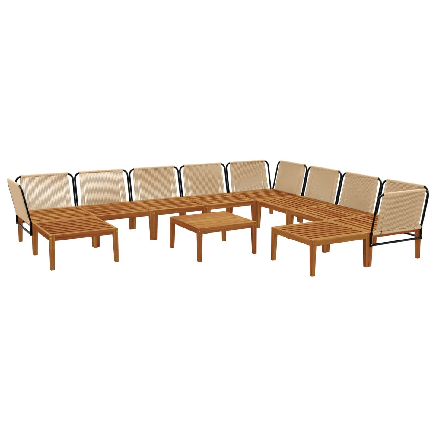 11 pcs Solid Acacia Wood & Rope Natural