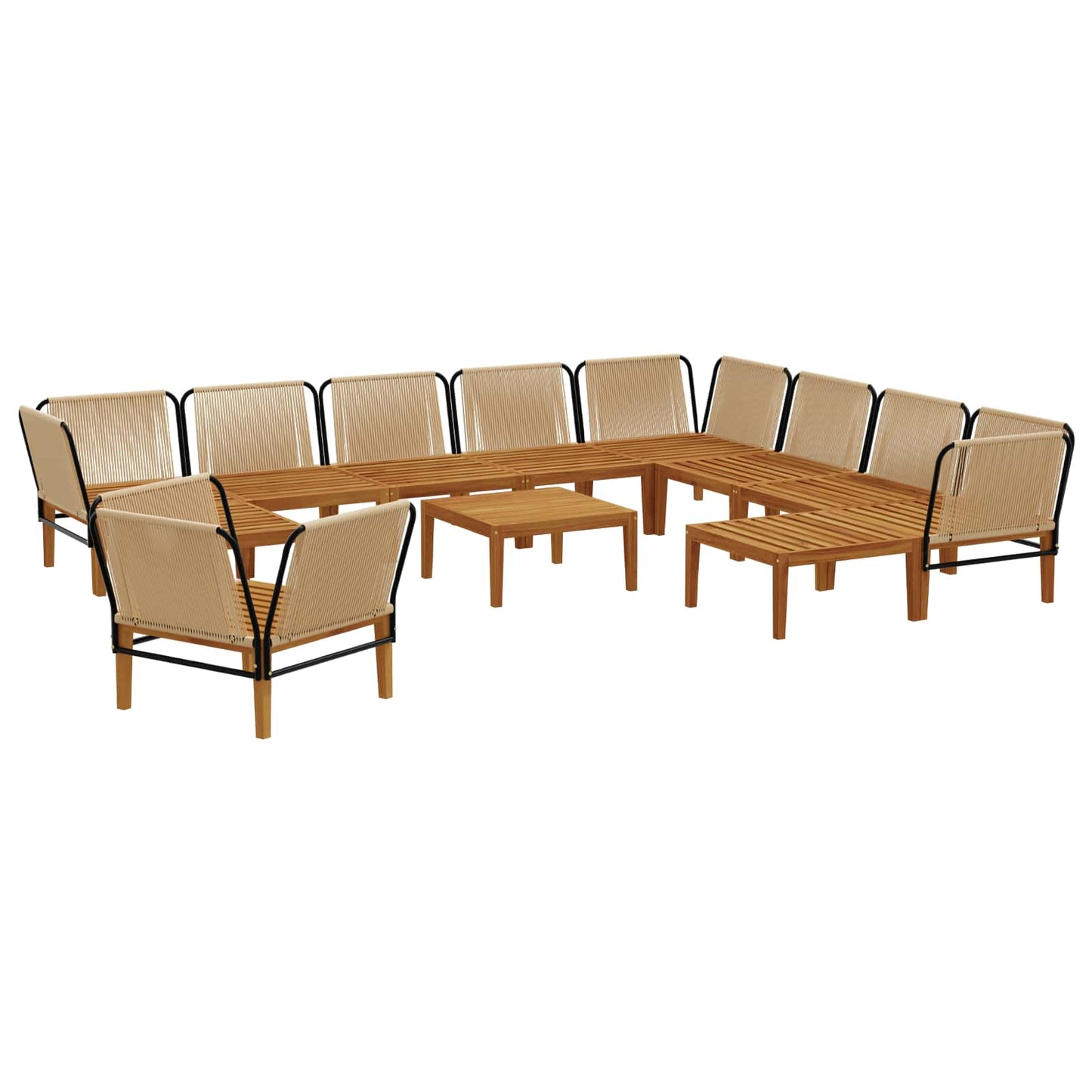 12 pcs Solid Acacia Wood & Rope Natural