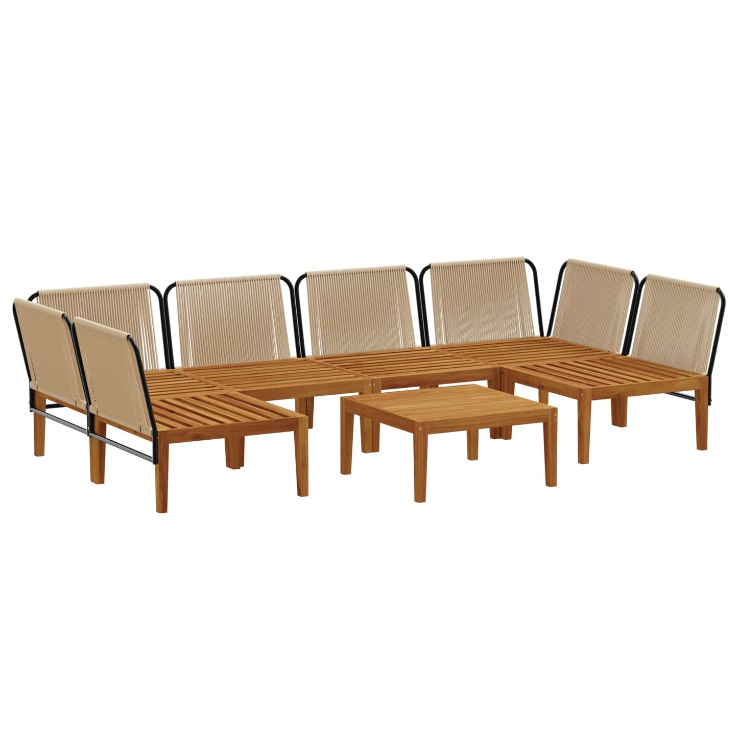 7 pcs Solid Acacia Wood & Rope Natural