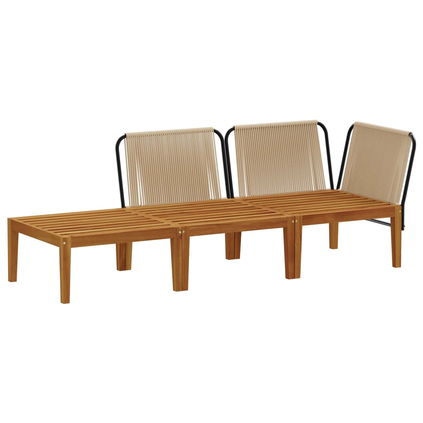 3 pcs Solid Acacia Wood & Rope Natural