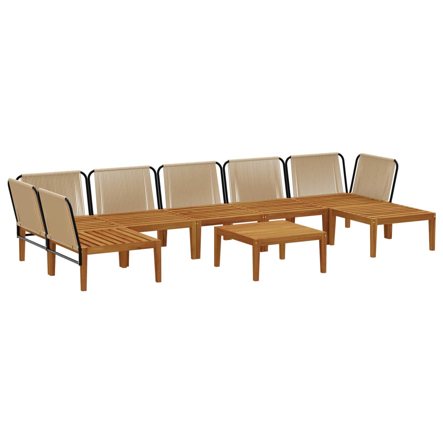 8 pcs Solid Acacia Wood & Rope Natural