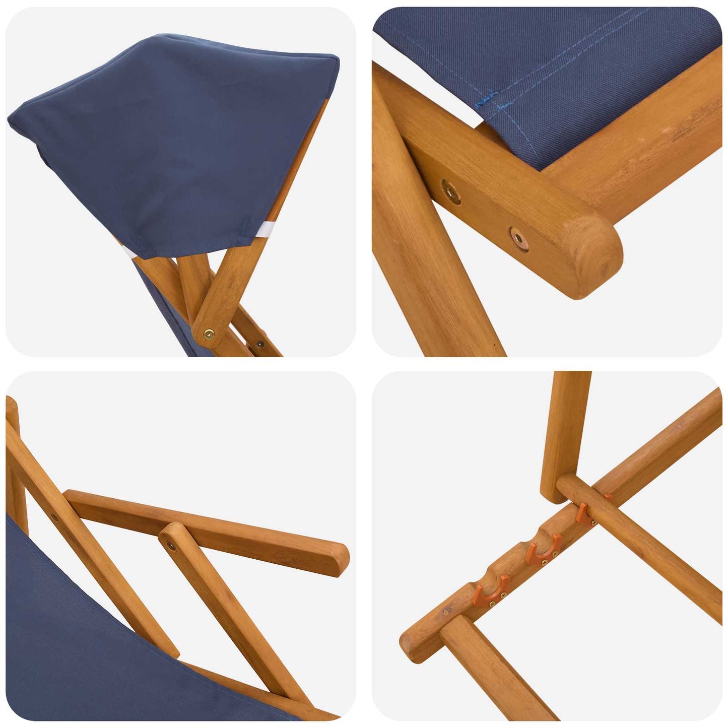 Deck Chair 2 pcs 3 Position Solid Eucalyptus Wood Blue