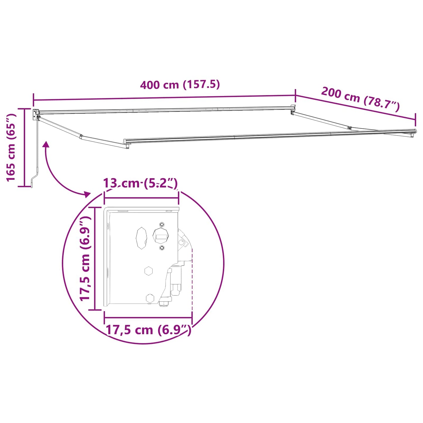 Manual Retractable Awning Frame White 4 x 2 m Aluminium